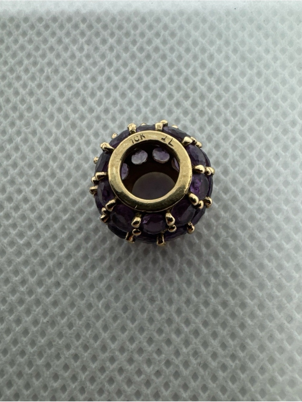 10k Yellow Gold Gemstone Bead Charm Pendant Purple Amethyst, February Birthstone - Picture 7 of 12